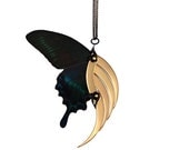 Spring Sale - 10 % OFF - Dark Butterfly Blade Wing - Deadly Gorgeous Neo Victorian Fairy Jewelry - 24K Gold Plated - With Real Butterfly Wi