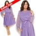 70s Midi Dress Pastel Purple Sheer Circle Skirt Ribbon Ruffle1970s Disco Puff Sleeves Violet Secretary Dress / Size M L Medium Large