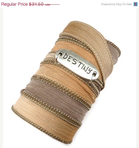 Silk Wrap Bracelet with DESTINY connector,yoga jewelry,silk ribbon bracelet, yoga bracelet, boho chic, bohemian