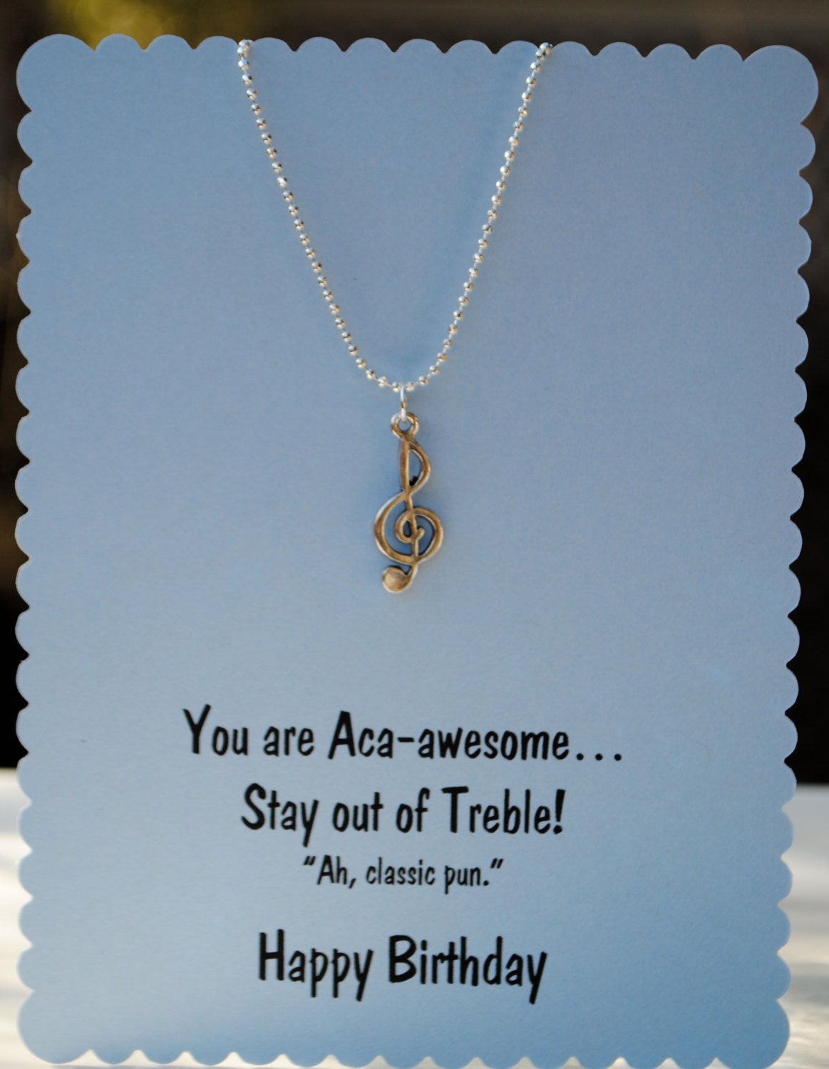 Pitch Perfect Treble Clef Necklace on Birthday Card