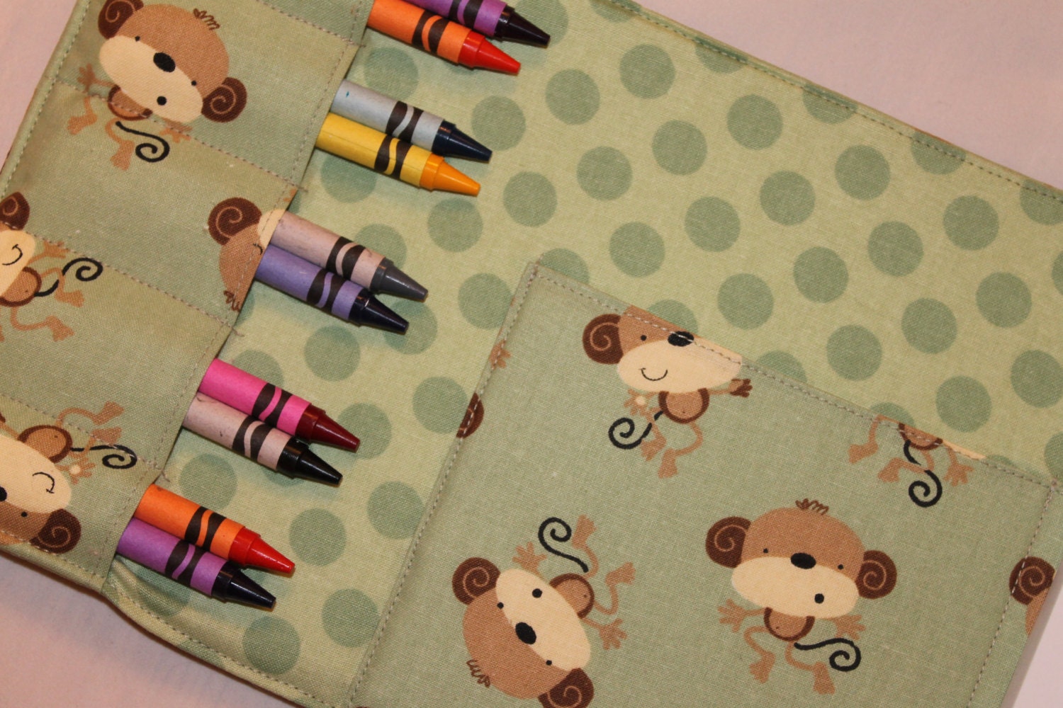 Fun Monkey crayon wallet with 4 x 6 notepad and 10 crayons - tri-fold - 1 FREE monkey crayon