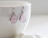 Pink Ice - Pink Glass Earrings in Silver. Everyday Wear. Modern Chic. Bridemaids Gift. Wedding Attire (SER-48)