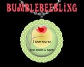 Children's Jewelry - I Love You to the Moon and Back Pendant Necklace - Polka Dot Bird Pendant - Kids Jewelry - Children Necklace