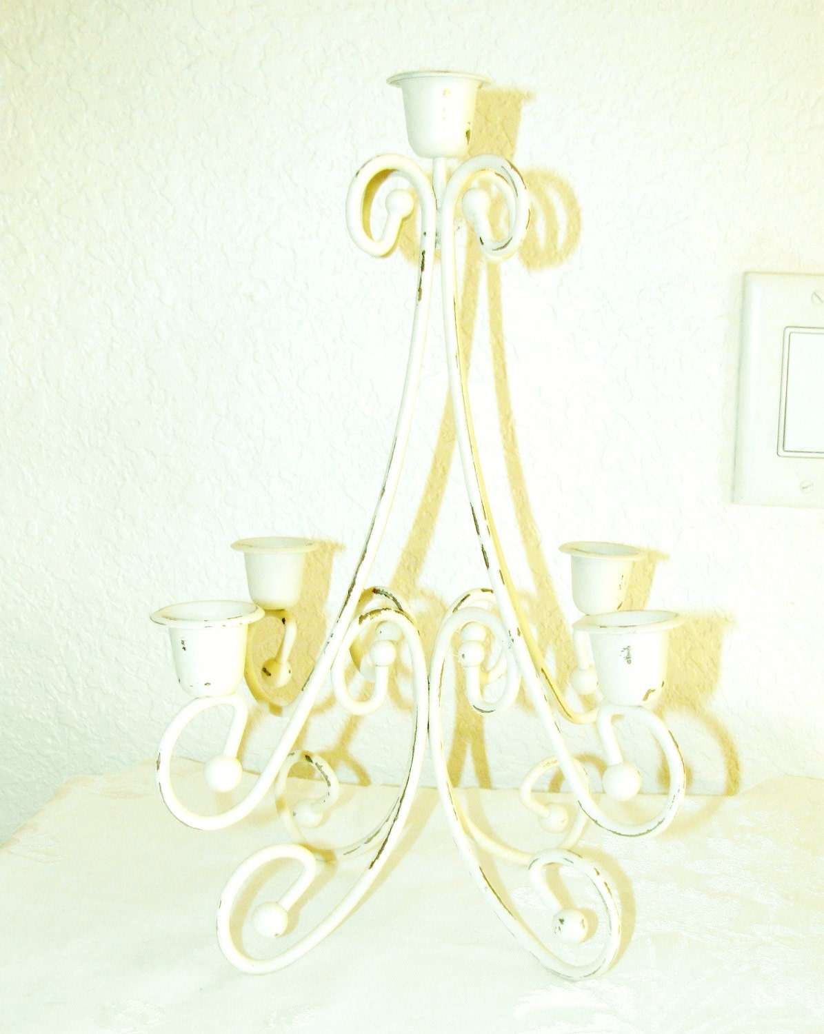Candelabra Candle Holder Metal Cottage Chic, upcycled