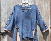 Asymetrical Raglan Sleeve Tunic Smoke and Butternut Hand Dyed Organic Hemp and Cotton Knit Women's Size M/L