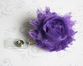 Shabby Chic Flower Retractable Badge / ID  Holder Reel - Purple