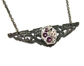 Steampunk Necklace Antiqued Brass Victorian Filigree Charm Finished with A GORGEOUS Jeweled Watch Movement -by Mechanique Steampunk