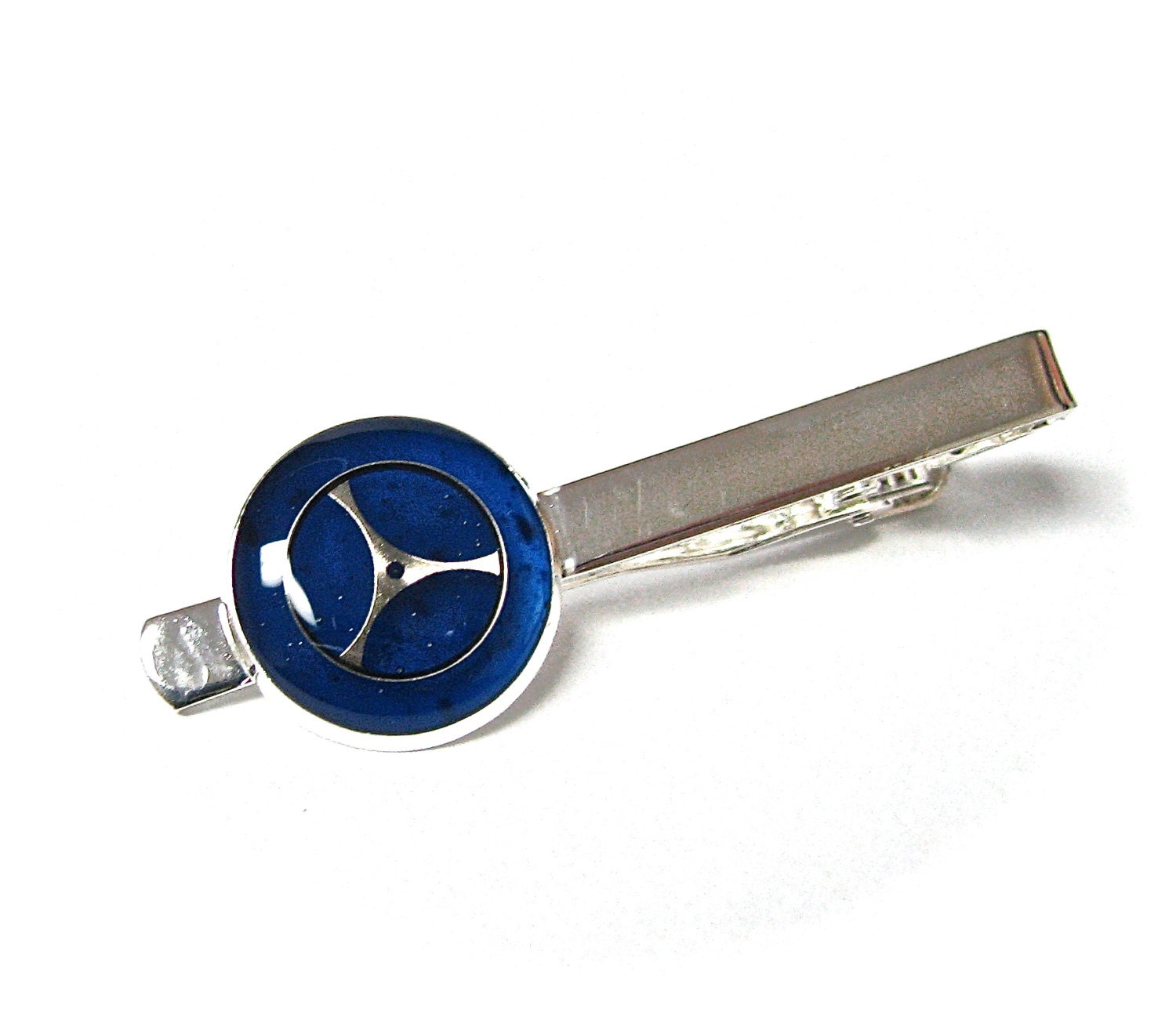 Steampunk Tie Clip Gear with Stunning Blue Inlay- by Mechanique Steampunk