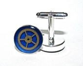 Steampunk Cufflinks Gears with Stunning Blue Inlay- by Mechanique