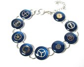 Steampunk Bracelet Silver Toned Bezel Bracelet with Watch Gears Set in Stunnning Blue Inlay -by Mechanique Steampunk