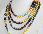 Pearl Necklace in Gorgeous 80 inches Multi Color Graduated Freshwater Pearls - Free shipping