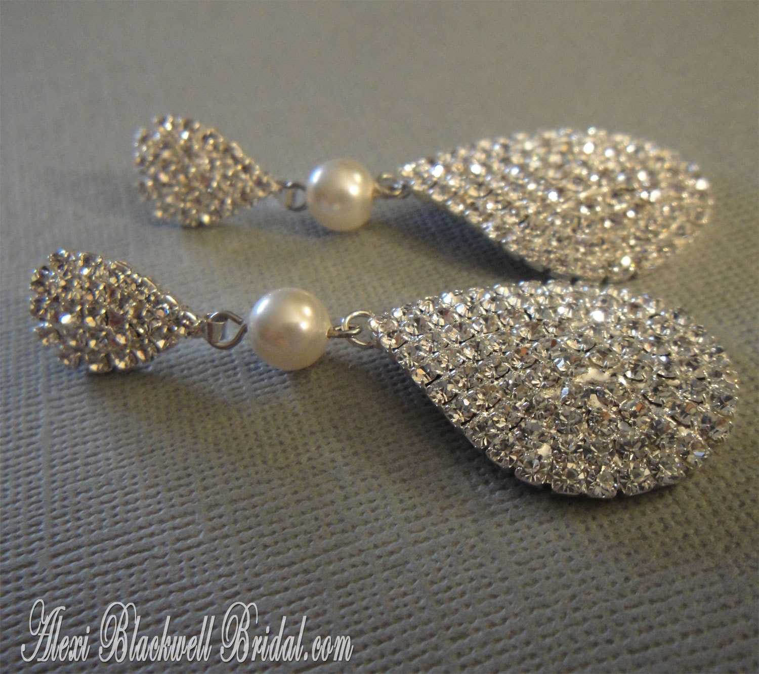 Bridal Rhinestone Earrings and Swarovski  Pearls with a sparkling teardrop dangle and post white or ivory perfect wedding bridal jewelry