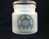 Etched 8 Bit Mushroom Window Airtight Glass Jar
