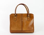 structured leather bag / 1960s chestnut brown top handle satchel
