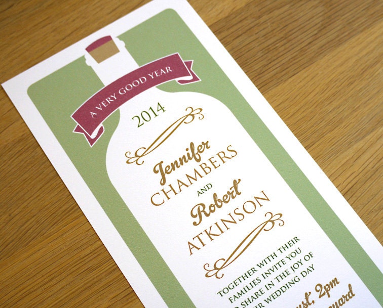 Modern Vineyard Wedding Invitation - 'Wine Bottle' Design - One Sample