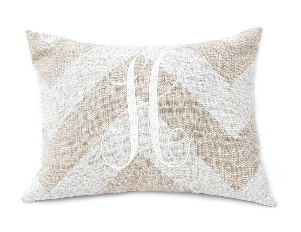 MEMORIAL DAY SALE Monogrammed Decorative Throw Pillow Cover Neutral Monogram 12 x 16 Burlap Pillow Chevron Pillow Tan Taupe Graduation Gift