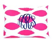MEMORIAL DAY SALE Monogrammed Pillow Decorative Throw Pillow Cover Hot Pink Ikat Personalized Home Decor 12 x 16 Baby Gift Dorm Decor
