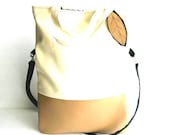 BLACK AND TAN / tote bag / cotton canvas / messenger / large handbag / vegan leather