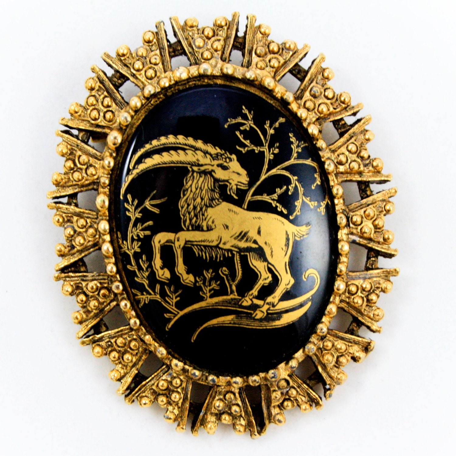 Vintage Aries Zodiac Brooch / Pendant Cameo
