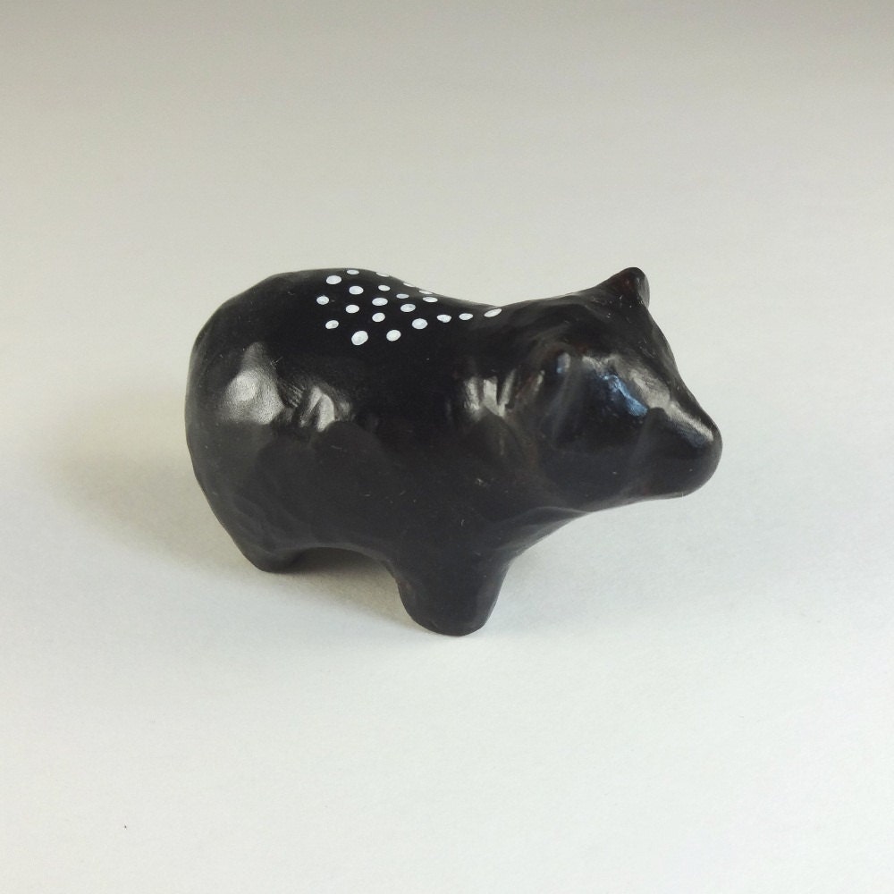 Art Sculpture Black Bear Totem Spiral Dots