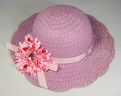 Tea Party Hat - Girls Sun Hat - Lavender  Easter Bonnet with Pink Ladybug Daisy - Pink Ribbon - Style I13