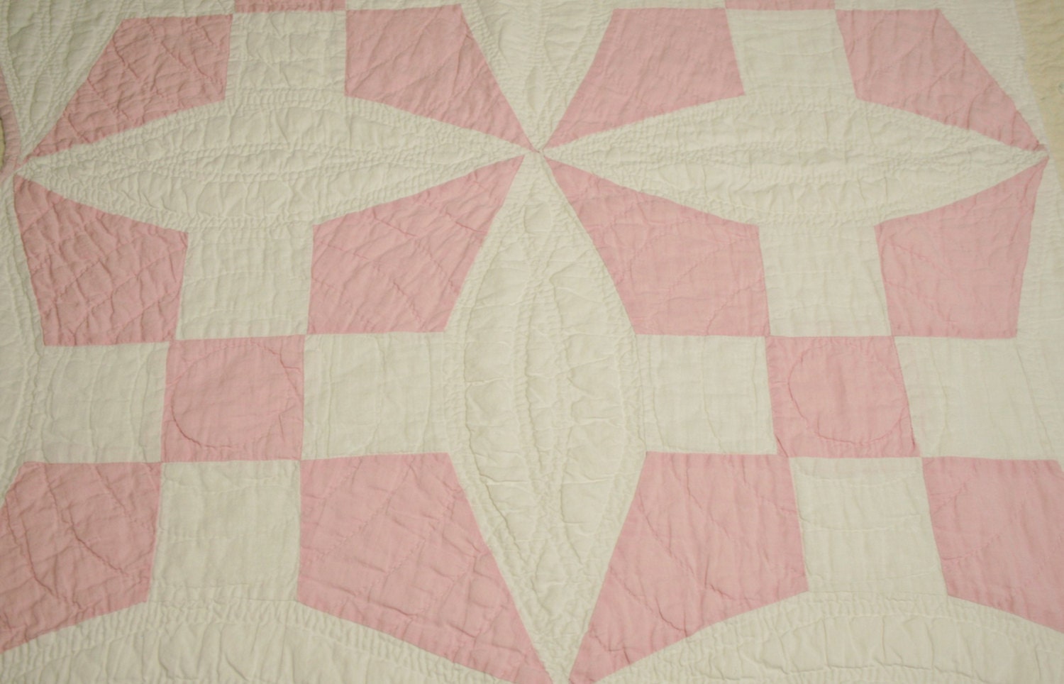 Sweet Pink and White Glorified Nine Patch Vintage Quilt Piece - 24 by 24 Inches