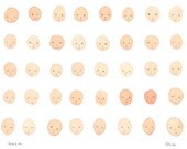 Faces No 1 - original painting by elizabeth pawle - a study of babies faces in gouache watercolour and pencil