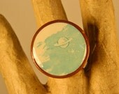 Saturn Ring - Recycled Game Piece - Vintage Book Science Book Illustration