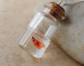 Goldfish Necklace, Miniature Fish in Glass Bottle Pendant, Resin Jewelry, Fish Jewelry