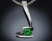 green topaz pendant - Argentium silver - contemporary jewelry - tension set - designer jewelry - 3479