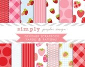 Strawberry Pink & Strawberry Red Instant Download Digital Scrapbook Paper for Personal and Commercial Use