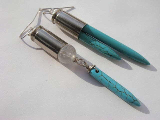 Asymmetrical Hunter Earrings--Turquoise and Silver