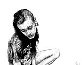 Original Pen Drawing "Maiden" 16x16cm