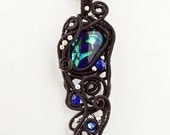 OOAK Cobalt blue and green dichroic glass gothic pendant