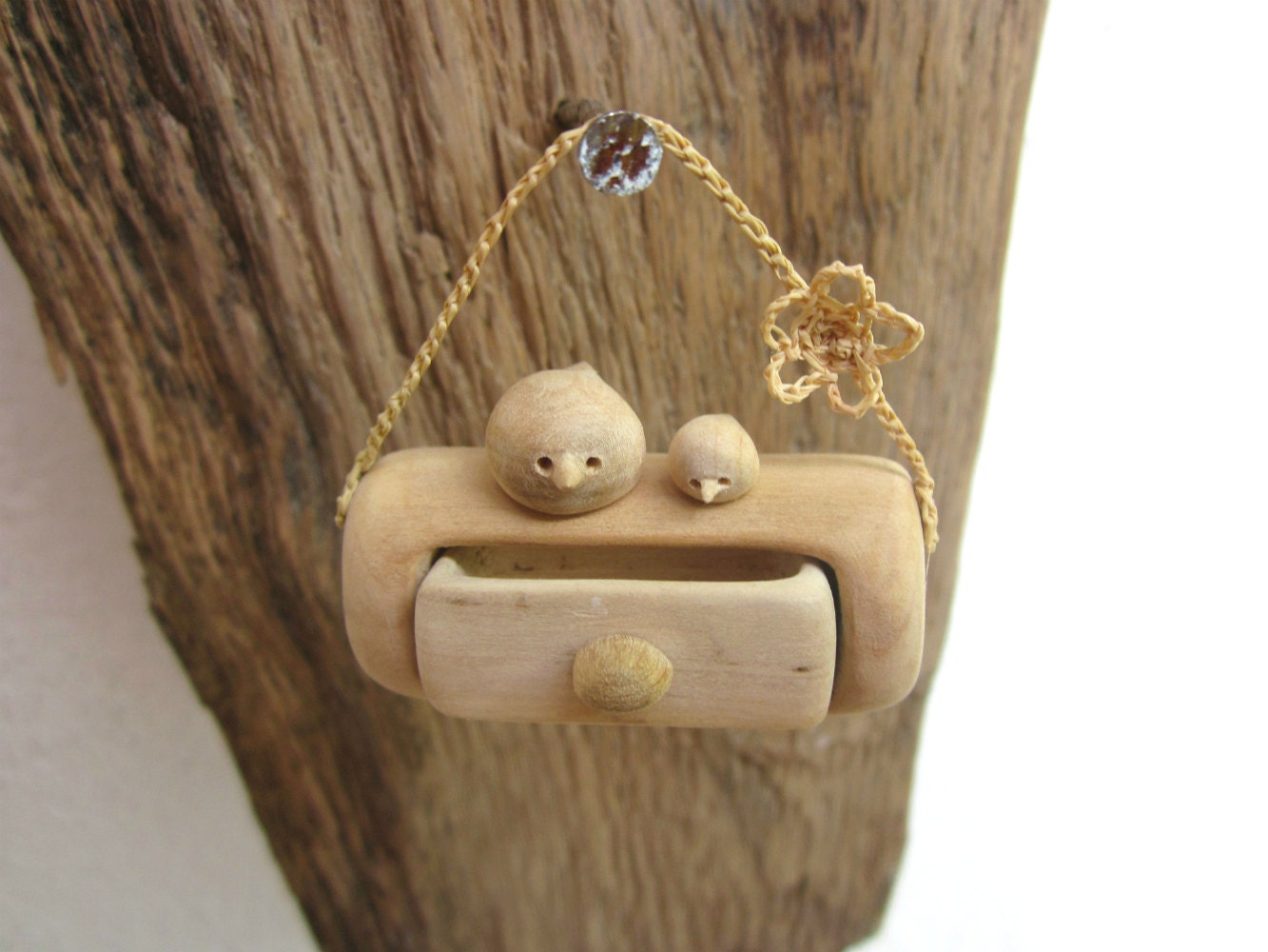 Miniature wall cabinet with a cute little birds , wood carving