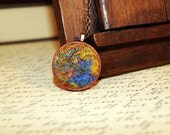 Rustic Blue Mustard Wool Silk Round Pendant. Gift 35