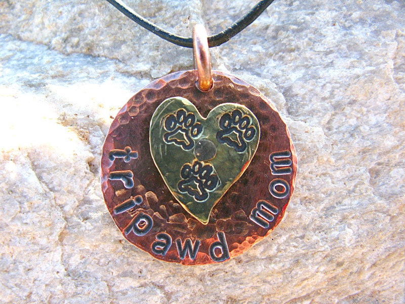 Tripawd Mom Metal Stamped Necklace Charm