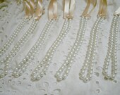 Bridesmaids Pearl Necklace Gifts Set of Seven (7) Pearl Ribbon Necklaces With White Pearls And Nude Satin Ribbon Bridesmaid Gifts