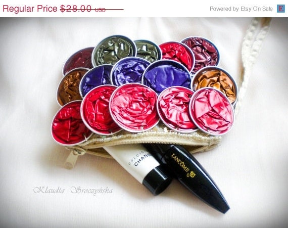 SALE Nespresso Wristlet Clutch-Avantgarde Bag-Zippered Cosmetic Travel Pouch, Small zipper purse