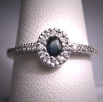 Vintage Sapphire Diamond Wedding Ring Art Deco Wht Gold