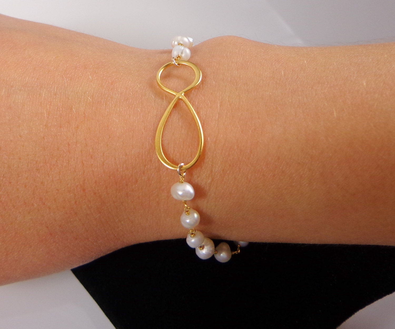 Gold Infinity Bracelet - Pearl Wired Chain and Infinity Bracelet, Love, Wedding Jewelry, Gift, Bridal Party, Sister Bracelets