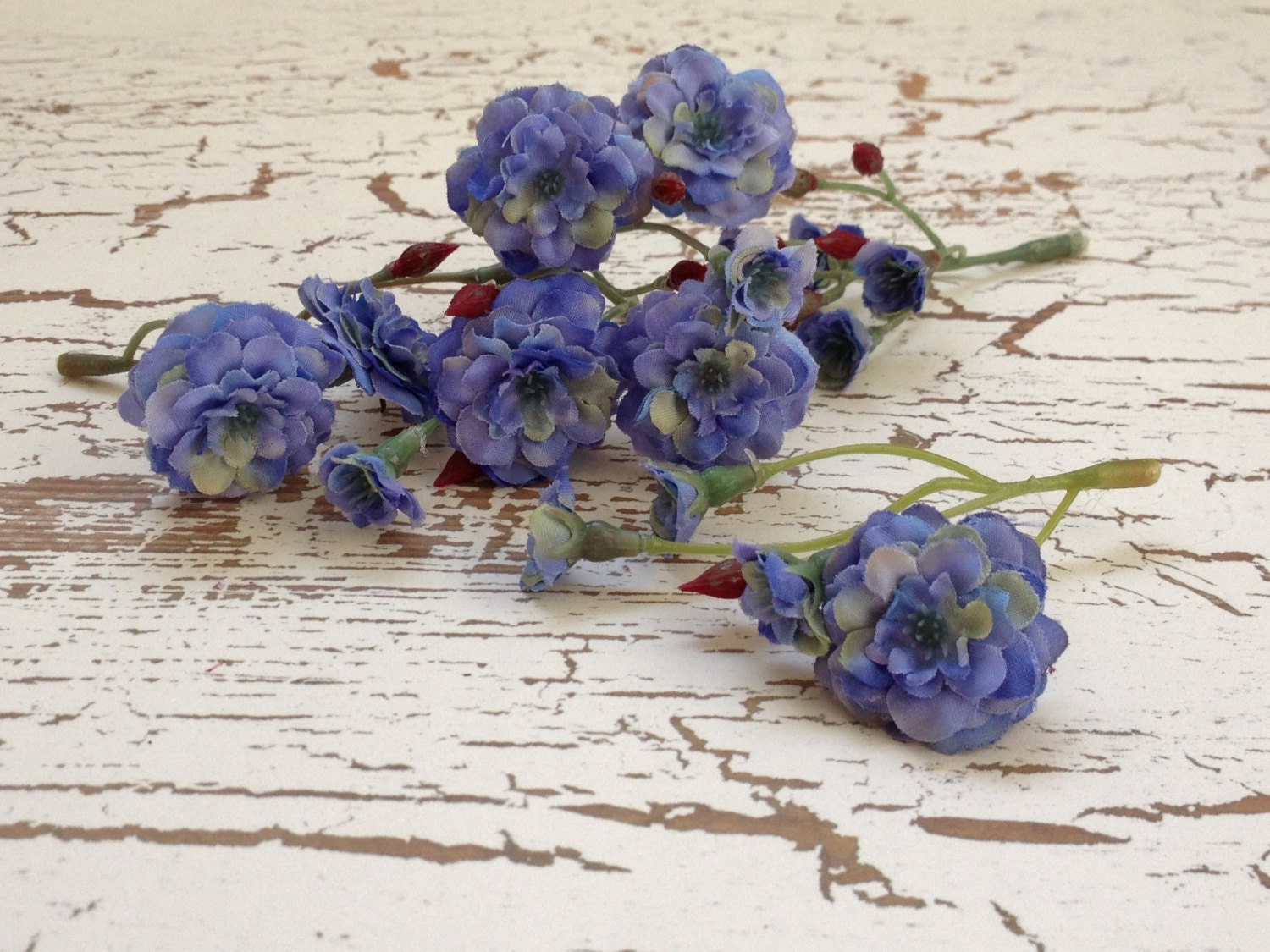 Silk Flowers - One Lot Blue Artificial Pom Pom Roses - VERY SMALL FLOWERS