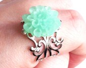 Something Blue Bridal Ring with light blue chrysanthemum on a silver filigree adjustable band in a gift bag for bride wedding day traditions