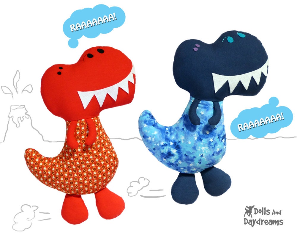 Dinosaur Sewing Pattern PDF T Rex Boy Softie DIY Plush