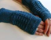 Fingerless Gloves / Mittens / Wrist Warmers in Deep Teal Green Aran Wool