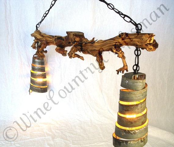 Grapevine and Wine Barrel Ring Pendant Light Chandelier - 100% RECYCLED from Napa Valley