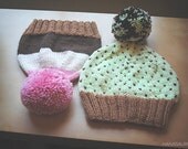 Creamsicle Pom Pom Beanie // Knitted // Neapolitan or Mint Chocolate Chip