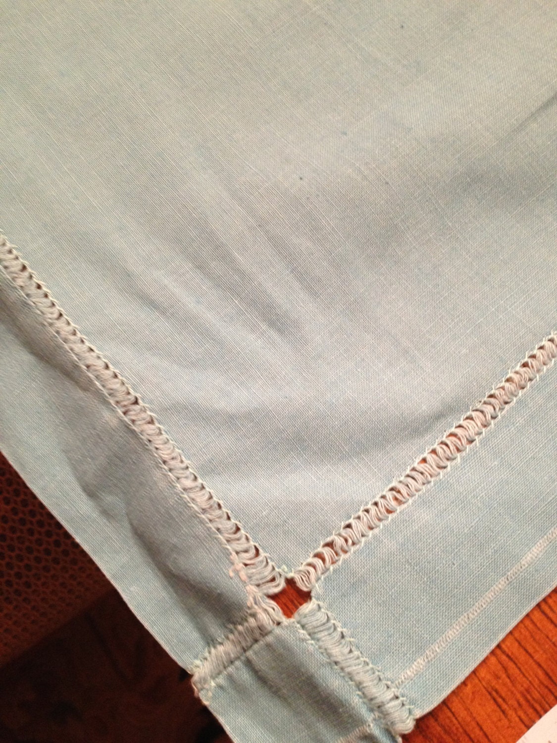 Vintage Table Cloth Bright Blue Square Shape with Cut Out Design