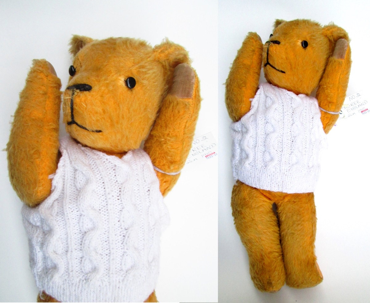 Antique Pedigree Golden Mohair Teddy Bear 18" - Sweet Vintage Character Blond English Wood Stuffed Animal Toy Steiff Primitive Quirky Decor