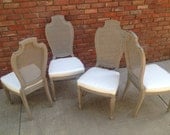 Vintage French Cane Painted Dining Chairs Set of Four